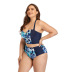 plus size printed high waist split swimwear set NSYDS122099