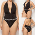 plus size tassel ball solid color open back one-piece swimsuit NSYLH122101