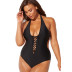 plus size solid color rope tie hanging neck one-piece swimsuit NSYLH122117