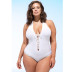 plus size solid color rope tie hanging neck one-piece swimsuit NSYLH122117