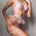 solid color feather tassel lace embroidery hollow underwear three-piece set NSHLN122131