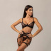 black perspective lace with steel ring metal chain underwear three-piece set NSHLN122133