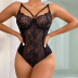 sexy black perspective lace steel ring gathered one-piece lingerie NSHLN122134