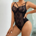 sexy black perspective lace steel ring gathered one-piece lingerie NSHLN122134