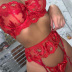 solid color floral embroidery mesh with steel ring gathered underwear three-piece set  NSHLN122142