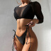 black perspective mesh long-sleeved top bikini three-piece swimsuit  NSOLY122147