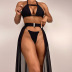 sexy black hollow chain split swimsuit three-piece set NSOLY122150