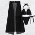 Conjunto de tres piezas de traje de baño dividido con cadena hueca negra sexy NSOLY122150