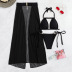 Conjunto de tres piezas de traje de baño dividido con cadena hueca negra sexy NSOLY122150