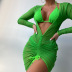 green perspective mesh split bikini three-piece swimsuit  NSOLY122151