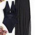 sexy black backless one-piece swimsuit and perspective mesh skirt two-piece  NSOLY122152
