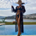 sexy cárdigan negro con perspectiva de lunares para cubrir la playa y traje de baño de tres piezas con bikini dividido NSOLY122155