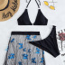Traje de baño de tres piezas con falda de malla en perspectiva con bordado de mariposa y bikini dividido negro sexy NSOLY122158