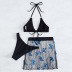 Traje de baño de tres piezas con falda de malla en perspectiva con bordado de mariposa y bikini dividido negro sexy NSOLY122158