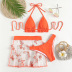 sexy falda naranja de malla con perspectiva de mariposa y bikini dividido traje de baño de tres piezas NSOLY122162