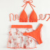 sexy falda naranja de malla con perspectiva de mariposa y bikini dividido traje de baño de tres piezas NSOLY122162