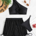 single-shoulder wrap chest high waist drawstring bikini three-piece set NSOLY122172