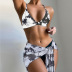 print sling backless high waist lace-up bikini three-piece set NSOLY122173