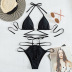 conjunto de dos piezas de bikini de color sólido con cordones y espalda descubierta con cuello colgante NSOLY122178