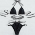 conjunto de dos piezas de bikini de color sólido con cordones y espalda descubierta con cuello colgante NSOLY122178