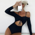 Long Sleeve Drawstring Off-the-shoulder sling hollow One Piece Swimsuit NSOLY122180