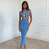 hollow backless round neck sleeveless tight solid color dress NSCBB122186