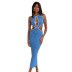 hollow backless round neck sleeveless tight solid color dress NSCBB122186