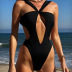 sling backless hollow lace-up solid color one-piece swimsuit NSCBB122193