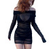 one-word shoulder long sleeve slim solid color see-through dress NSCBB122195