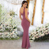low-cut sling backless tight long solid color dress NSCBB122209