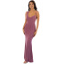 low-cut sling backless tight long solid color dress NSCBB122209