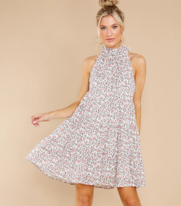 Floral Print Sleeveless Off-shoulder Short Dress  NSCXY121991