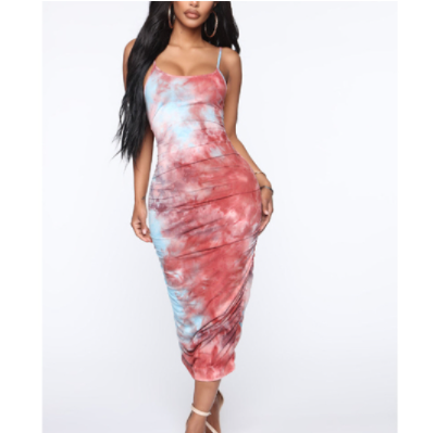 Backless Suspender Tight Long Tie-dye Dress NSHFH122222