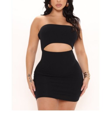 Backless Tube Top Short Hollow Tight Solid Color Dress NSHFH122225