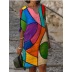 colorful printing V-neck mid-sleeve mid-waist pullover A-line dress NSYF122278