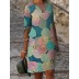 flower printing V-neck mid-sleeve mid-waist pullover A-line dress NSYF122279