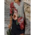 flower printing V-neck mid-sleeve mid-waist pullover A-line dress NSYF122280