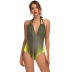 gradient color halter neck lace-up backless swimsuit  NSYDS122296
