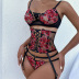 mesh flower embroidery with underwire hollow cross straps three-piece sexy lingerie NSHLN122308