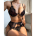 underwire lace embroidery flower sling three-piece sexy lingerie set NSHLN122309