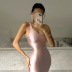 one-shoulder solid color sleeveless dress NSCBB122318