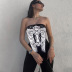 rhinestone collage printing slim fit one-word neck jumpsuit NSLKL122336