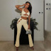 hollow camisole solid color stitching button trousers set NSLKL122340