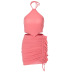 solid color sleeveless halterneck top with slits pleats skirt set NSLKL122360