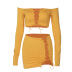 solid color stitching tie wrap chest long-sleeved top strappy skirt set NSLKL122363