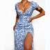 printing floral V-neck short sleeve dress NSCXY122376