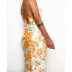 flower printing backless slit mid-length slip dress NSCXY122381