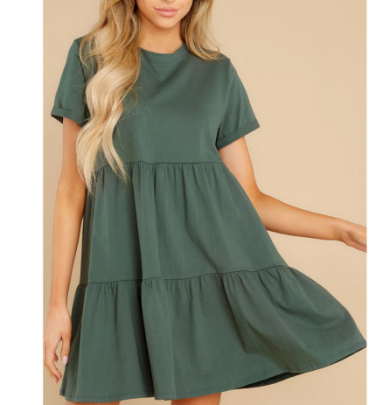 Solid Color Short-sleeved Layered Layered Short T-shirt Dress  NSCXY121997