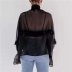 black long-sleeved ruffled Perspective Chiffon shirt top  NSLAY122753