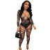 long-sleeved tight hollow wrap chest solid color see-through jumpsuit NSMX122404